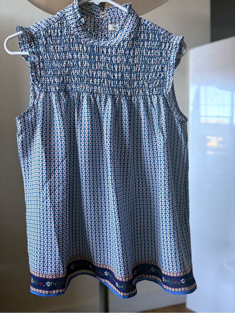 Max Studio Smocked Mock Neck Sleeveless Blouse